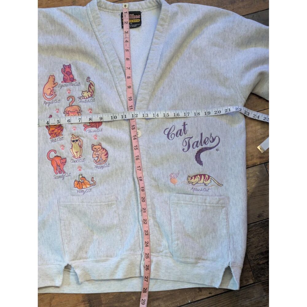 VTG B-Wear Cat Tales Embroidered Cardigan Sweatshirt XL Gray USA Cottagecore - Picture 7 of 7